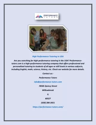 high performance tutoring in usa