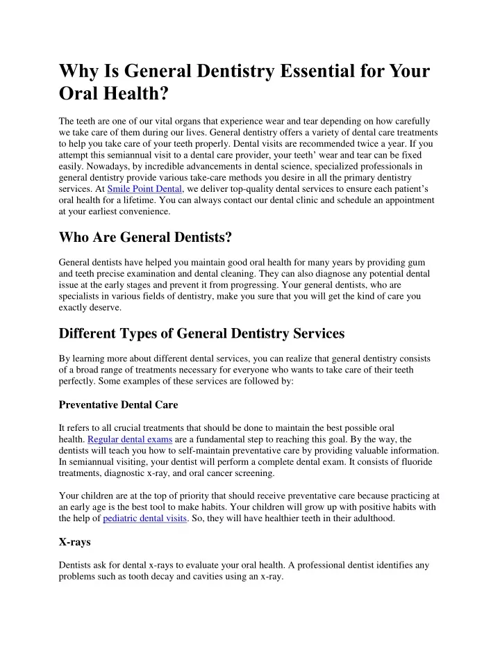 why is general dentistry essential for your oral