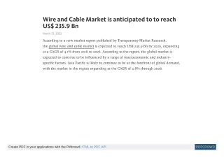 wire and cable market is anticipated to to reach