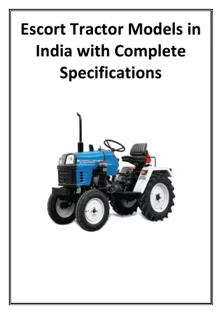 Escort Tractor Models in India with Complete Specifications