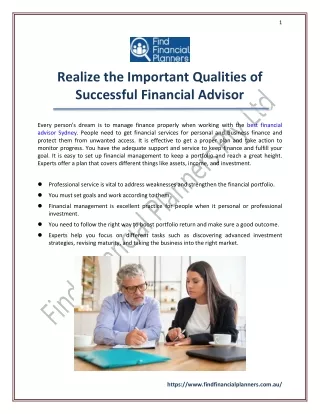 Realize the Important Qualities of Successful Financial Advisor