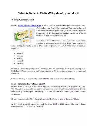 what is generic cialis why should you take it