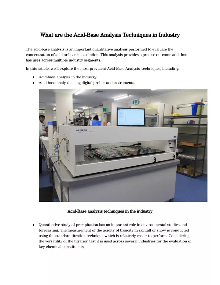 what are the acid base analysis techniques