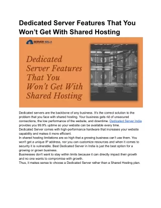 dedicated server features that you won t get with