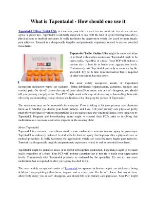 what is tapentadol how should one use it
