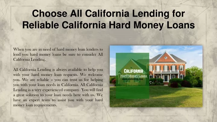 choose all california lending for reliable