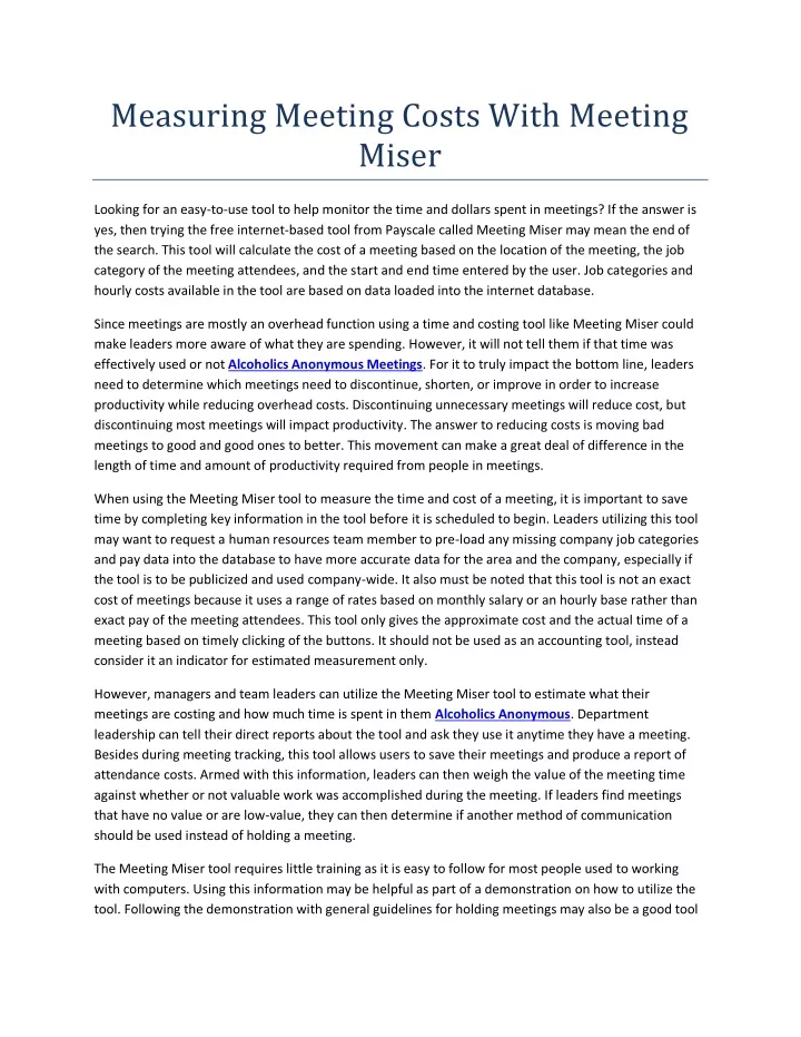 measuring meeting costs with meeting miser