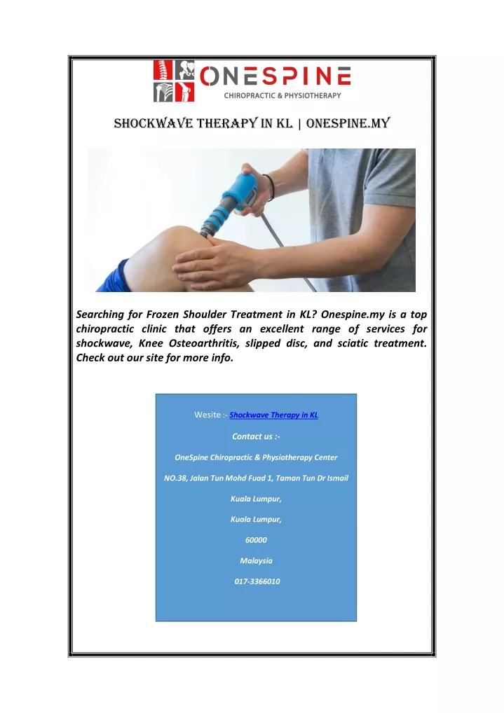 shockwave therapy in kl onespine my