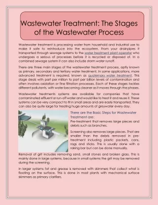 Wastewater Treatment The Stages of the Wastewater Process