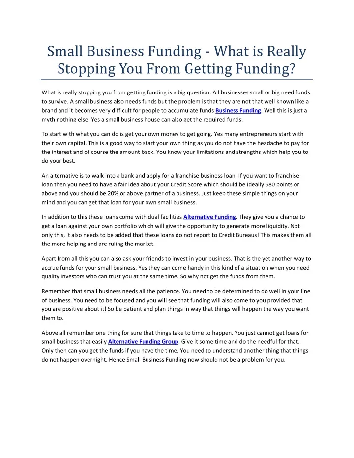 small business funding what is really stopping