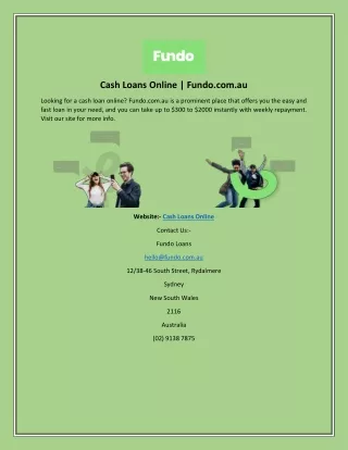 Cash Loans Online | Fundo.com.au