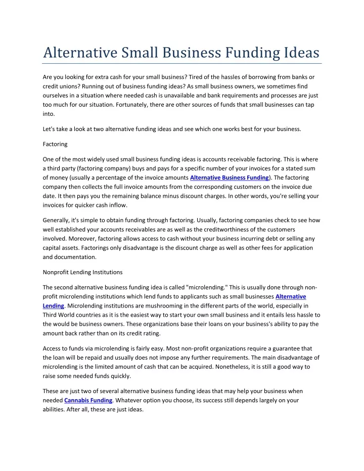 alternative small business funding ideas