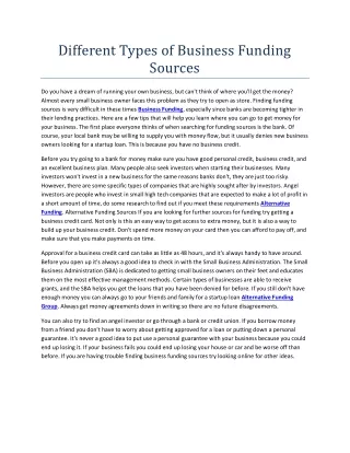 different types of business funding sources