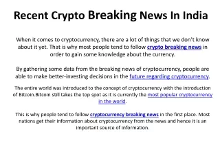 Recent Crypto Breaking News In India - CMN News