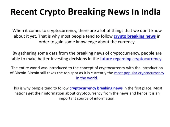 recent crypto breaking news in india