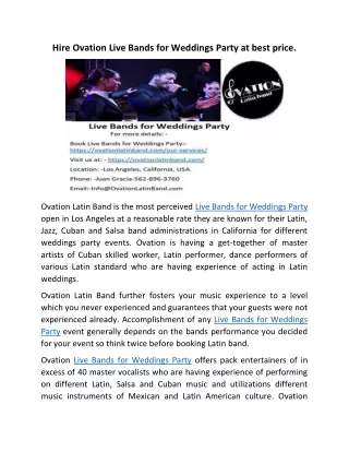 hire ovation live bands for weddings party