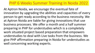 php 6 weeks summer training in noida 2022