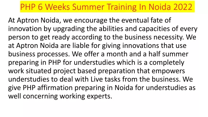 php 6 weeks summer training in noida 2022