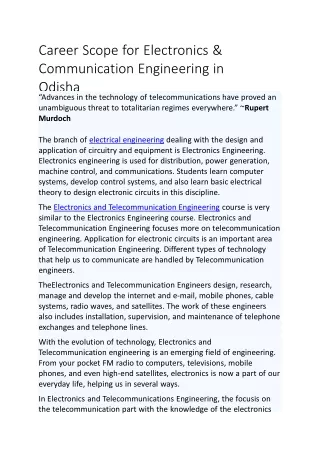 Career Scope for Electronics & Communication Engineering in Odisha