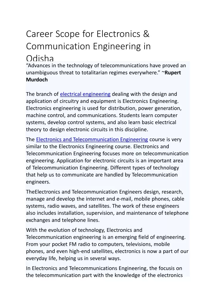 career scope for electronics communication