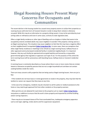 illegal rooming houses present many concerns