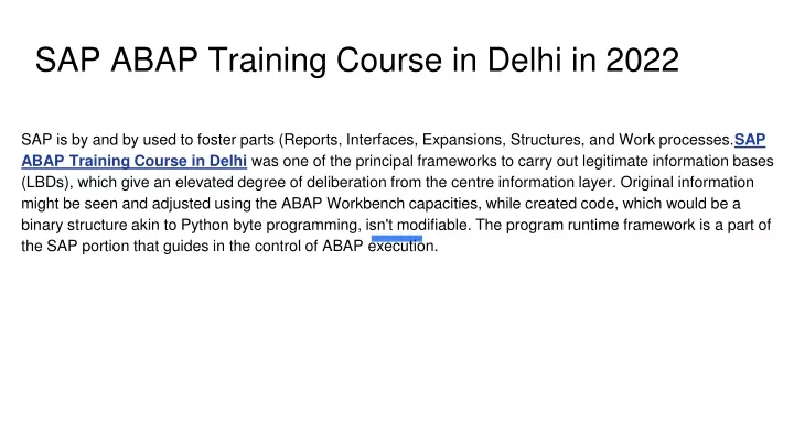 sap abap training course in delhi in 2022