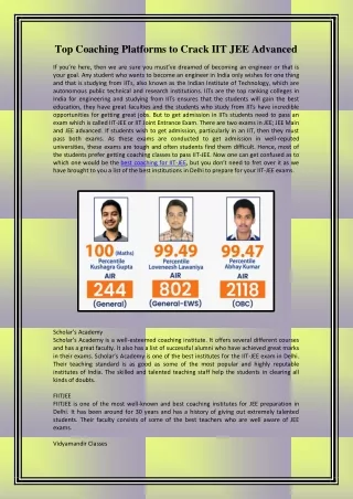Top Coaching Platforms to Crack IIT JEE Advanced