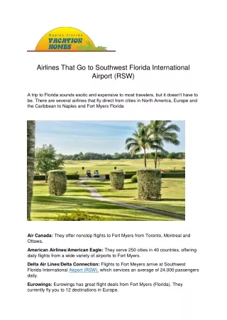 Airlines That Go to Southwest Florida International Airport