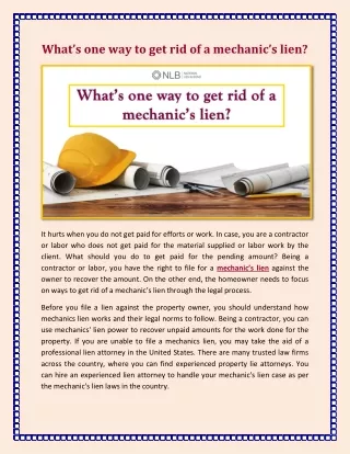What is one way to get rid of a mechanic's lien