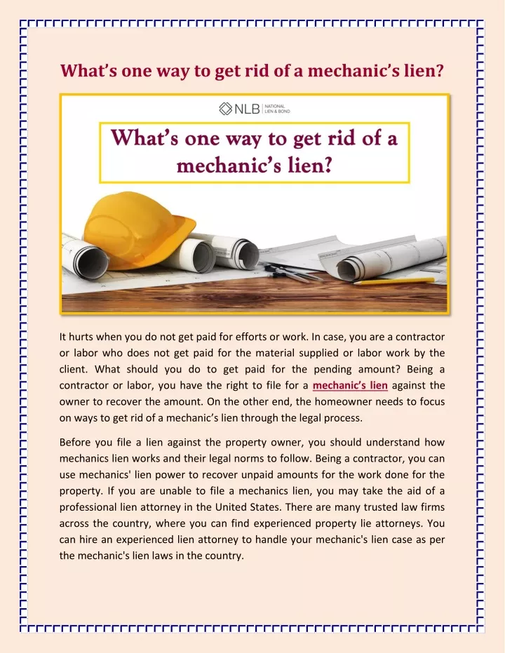 what s one way to get rid of a mechanic s lien