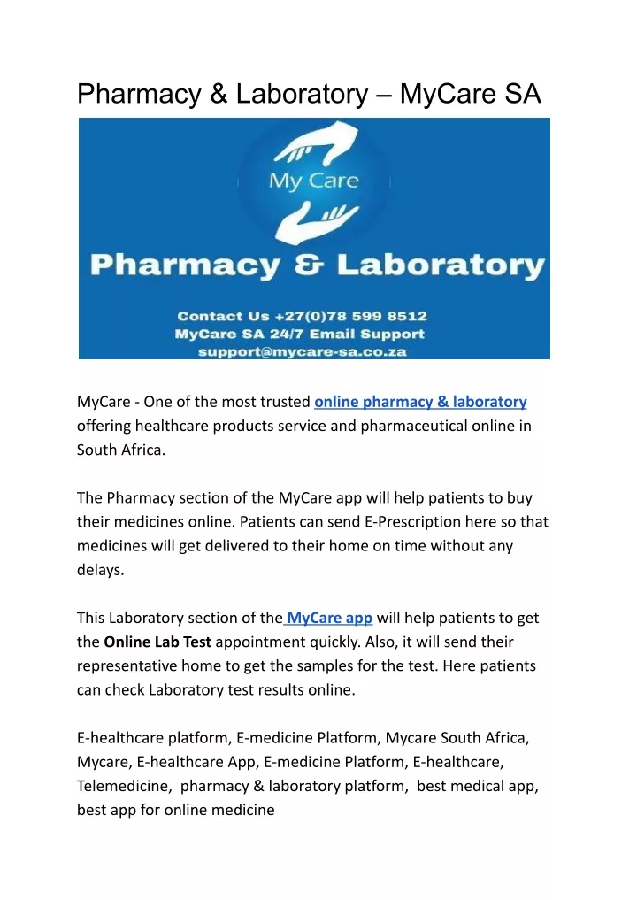 pharmacy laboratory mycare sa