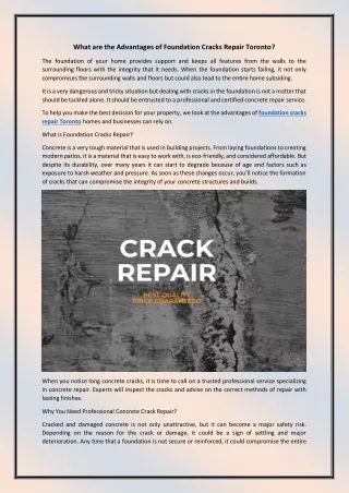 What are the Advantages of Foundation Cracks Repair Toronto