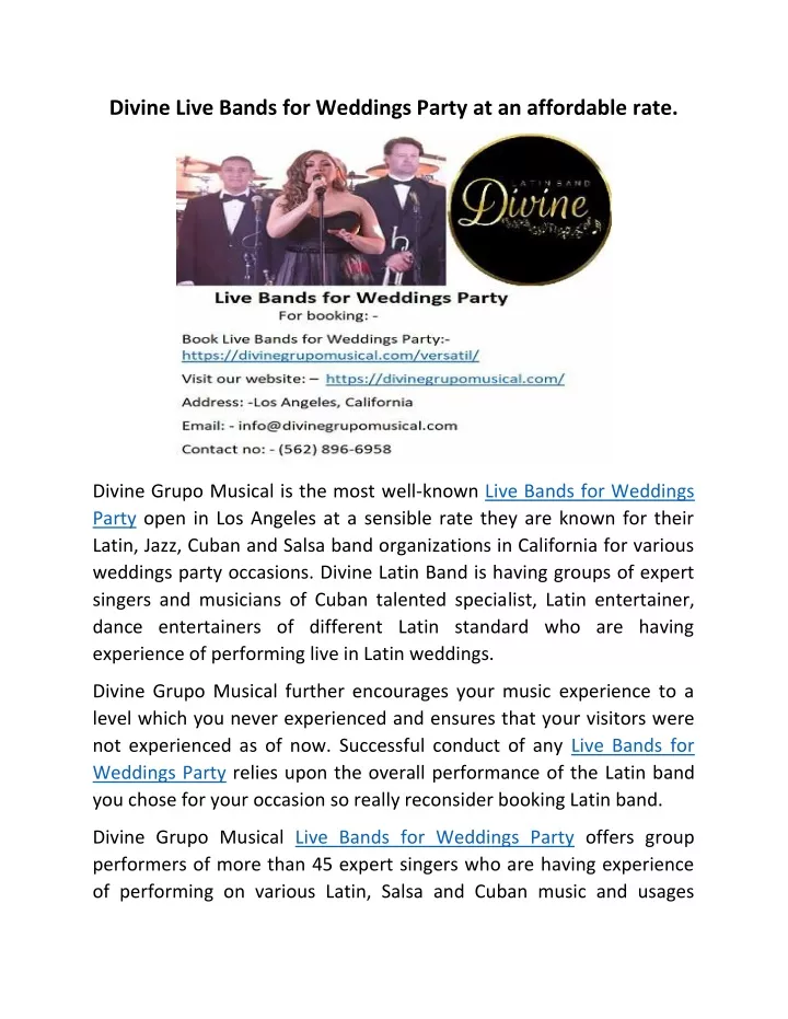 divine live bands for weddings party