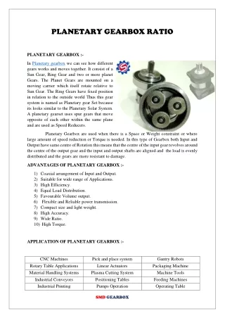 planetary gearbox ratio
