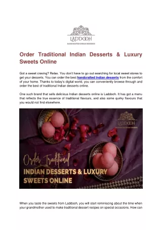Order Traditional Indian Desserts & Luxury Sweets Online