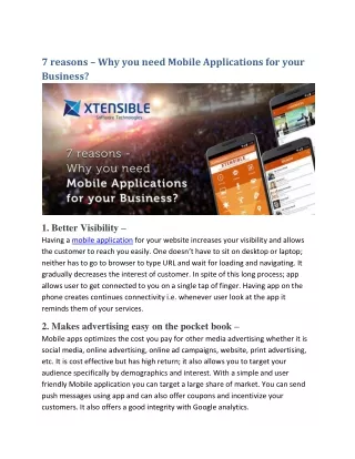 7 reasons – Why you need Mobile Applications for your Business