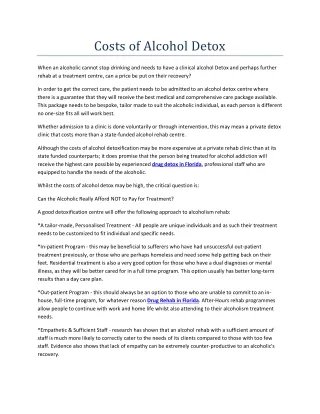 costs of alcohol detox