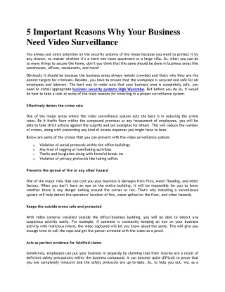5 Important Reasons Why Your Business Need Video Surveillance