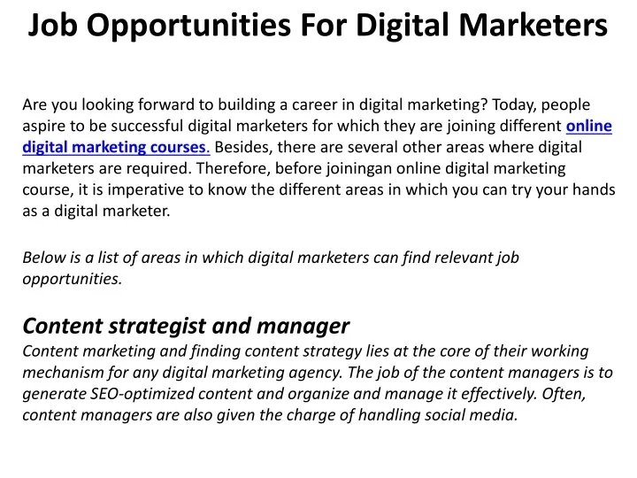 job opportunities for digital marketers