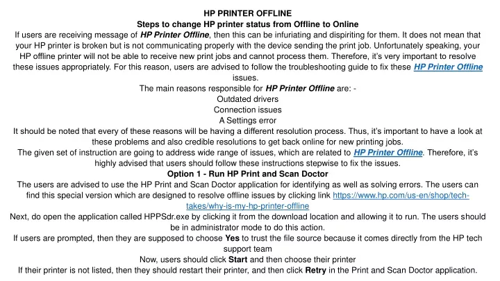 hp printer offline steps to change hp printer