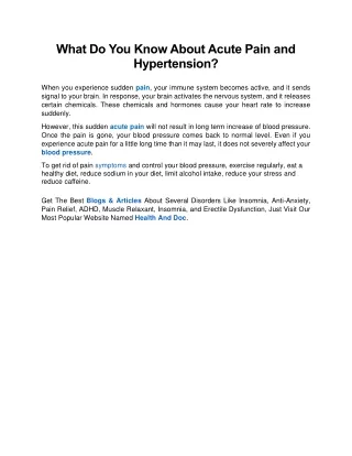 What Do You Know About Acute Pain and Hypertension