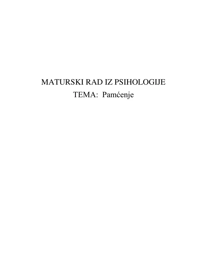 maturski rad iz psihologije tema pam enje