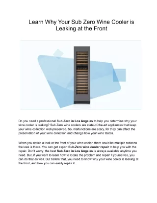 Learn Why Your Sub Zero Wine Cooler is Leaking at the Front