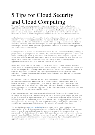 5 Tips for Cloud Security and Cloud Computing