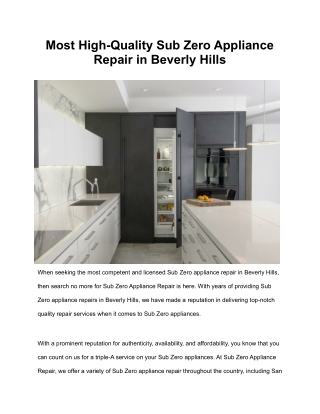 Most High-Quality Sub Zero Appliance Repair in Beverly Hills