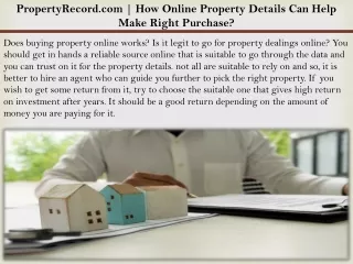PropertyRecord.com | How Online Property Details Can Help Make Right Purchase?