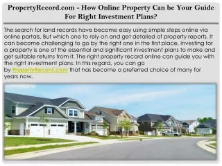 PropertyRecord.com - How Online Property Can be Your Guide For Right Investment