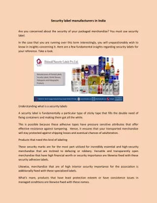 security label manufacturers in India