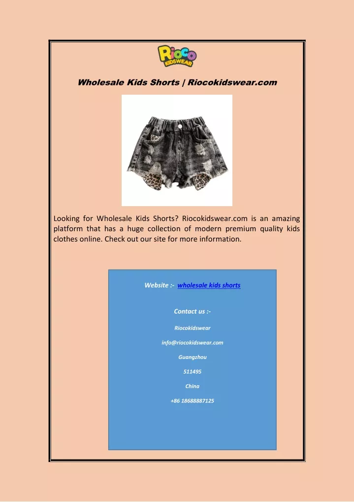 wholesale kids shorts riocokidswear com