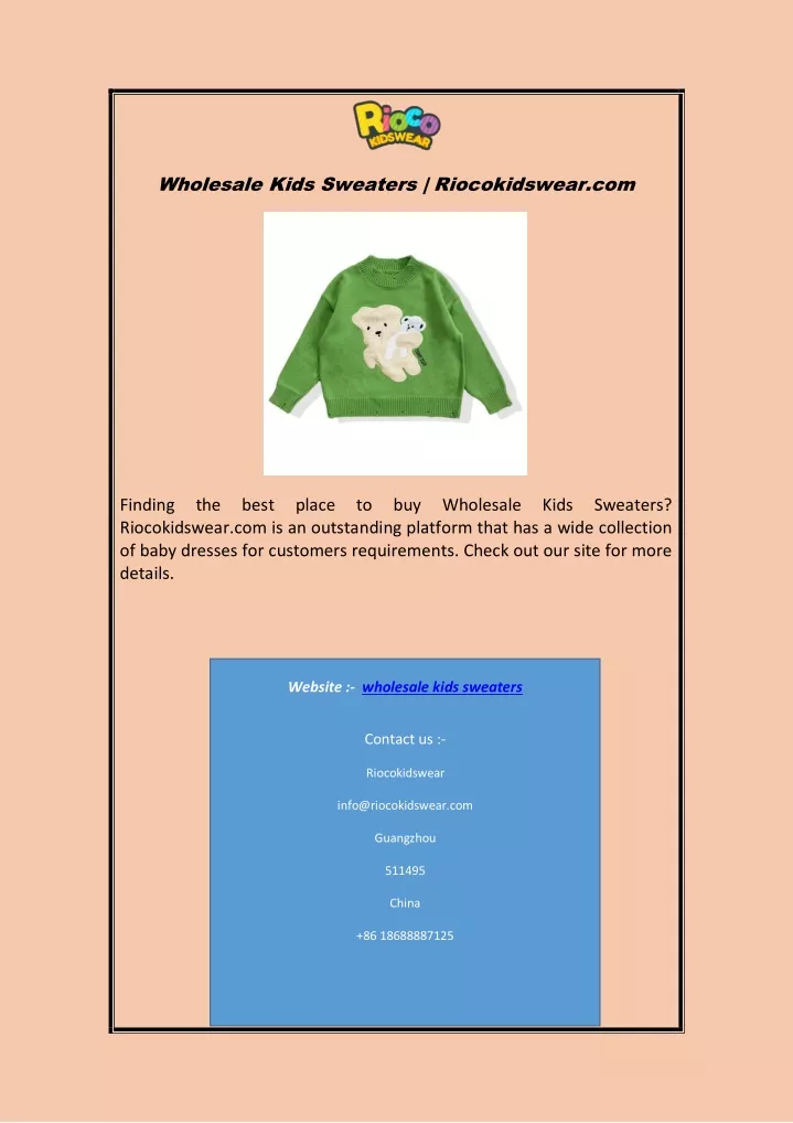 wholesale kids sweaters riocokidswear com